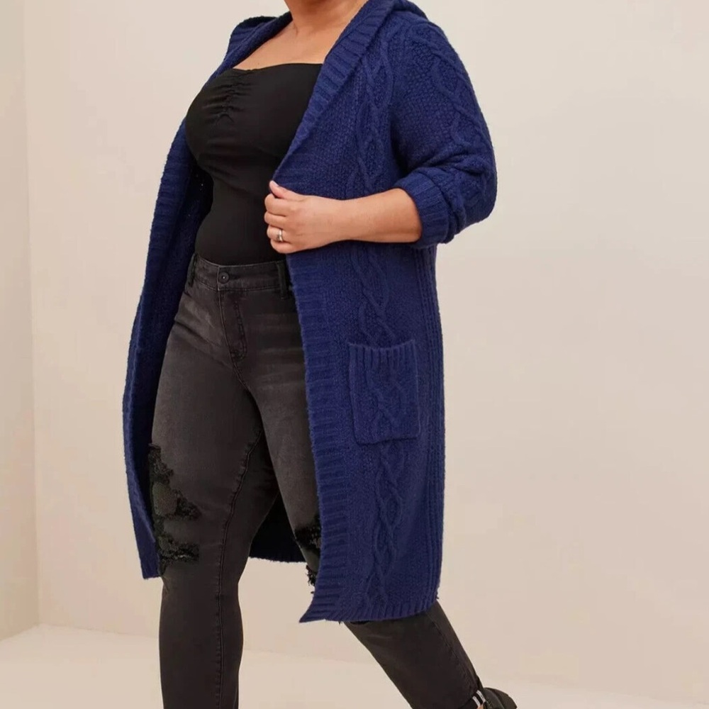 torrid Navy Blue Cable Knit Open-Front Cardigan